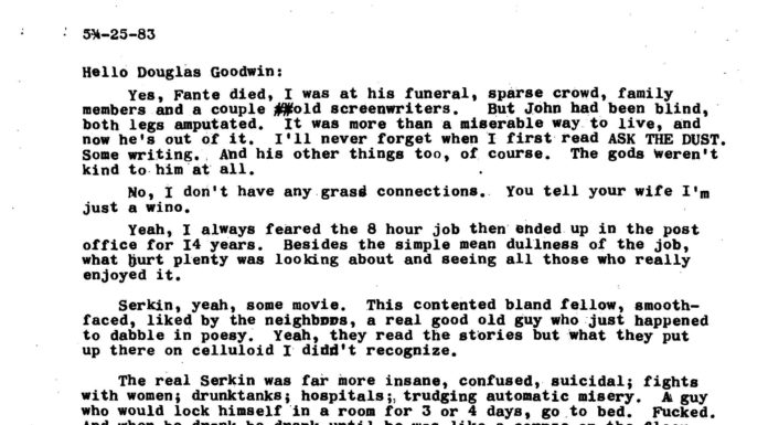 Charles Bukowski Letter to Douglas Goodwin, May 25, 1983