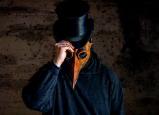 WHERE THERE’S VANITY, THERE’S HOPE man wearing long-nosed mask and black hat