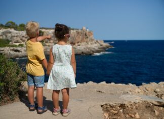 A Difficult Character two children standing near cliff watching on ocean at daytime