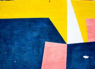 Poetry Happens blue, yellow, and brown wall decor