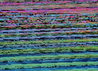 pixelated purple and yellow abstract painting