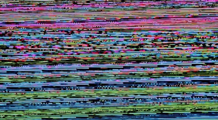 pixelated purple and yellow abstract painting