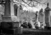 St. Christopher grayscale photography of cemetery