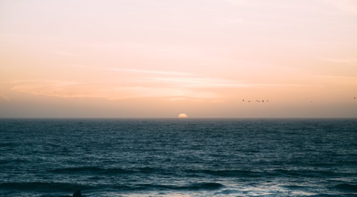 After the Visit sea waves under sunset