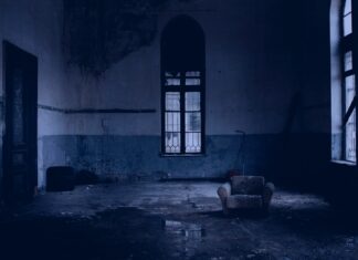 Divine Sequence white padded armchair near glass window