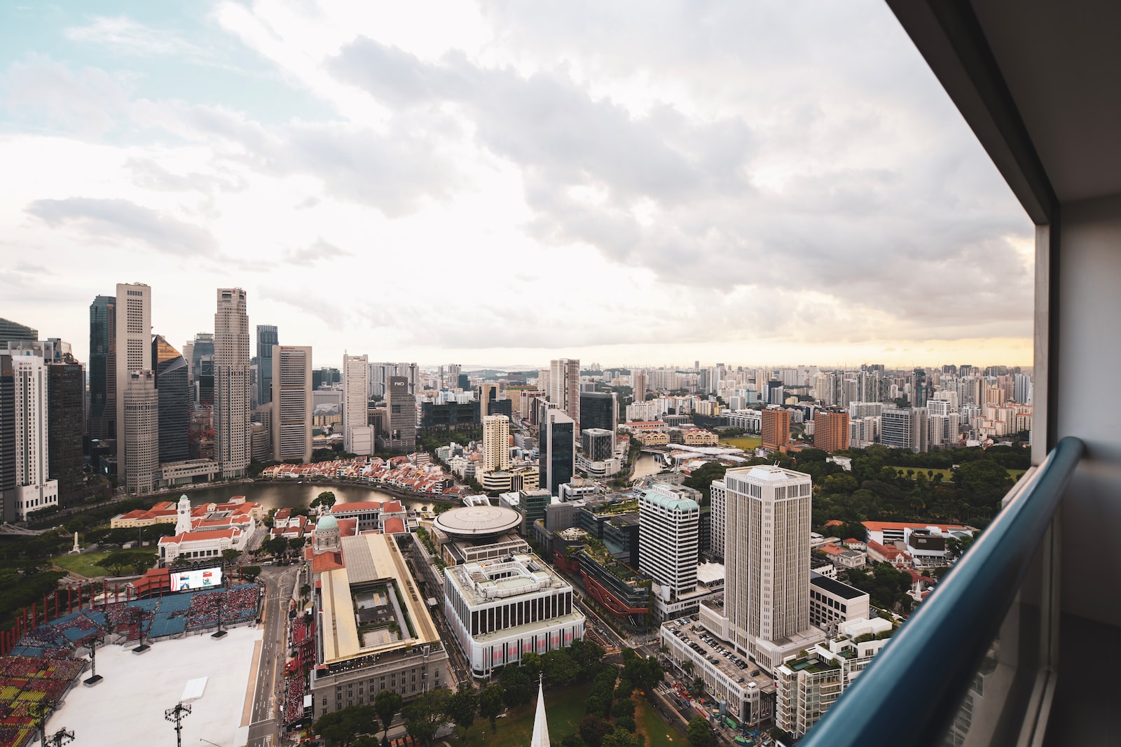 overlooking city buildings and trees