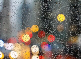 Opening Line droplets on glass panel
