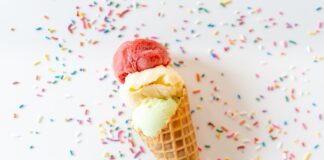 you know how (xviii) ice cream on white and blue ceramic plate