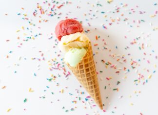 you know how (xviii) ice cream on white and blue ceramic plate