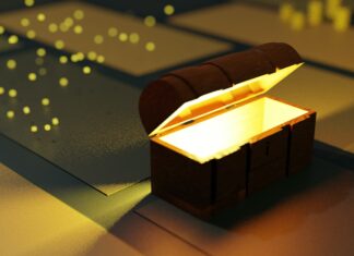 The Poem a lit up box sitting on top of a table