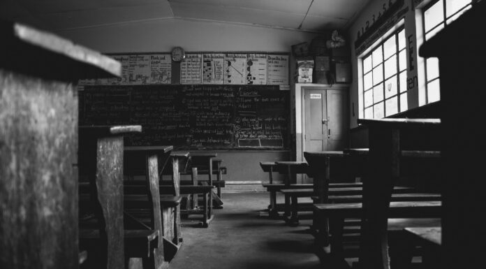 Two Requests a black and white photo of a classroom