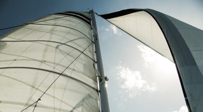 Drawn to the Wilderness white sail boat