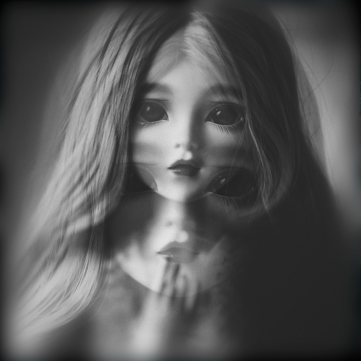 The Voodoo of Doll Shoes a black and white photo of a woman with long hair