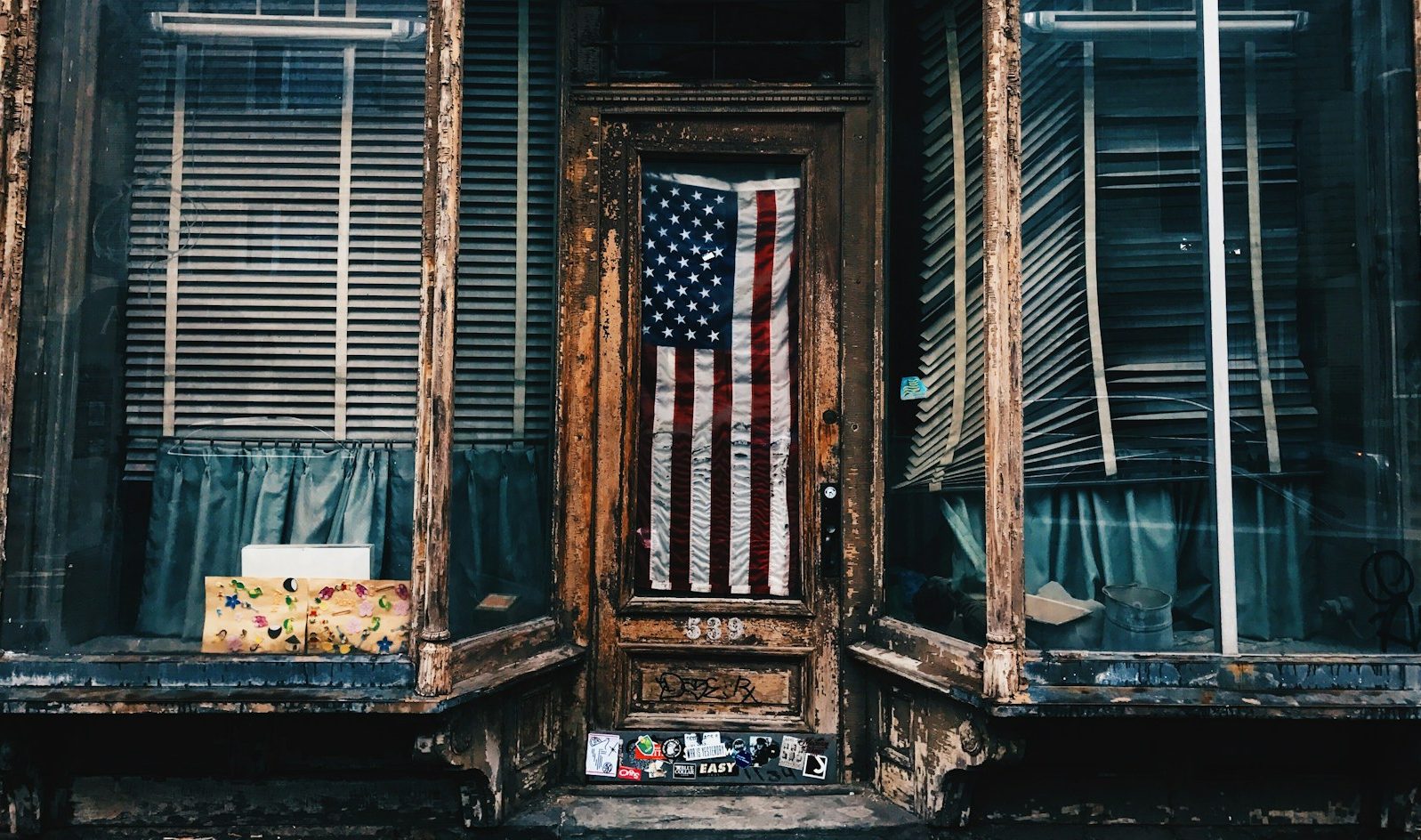 American flag in building