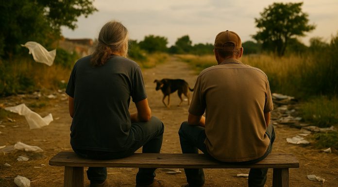 on the bench with karsten behind the grocery store