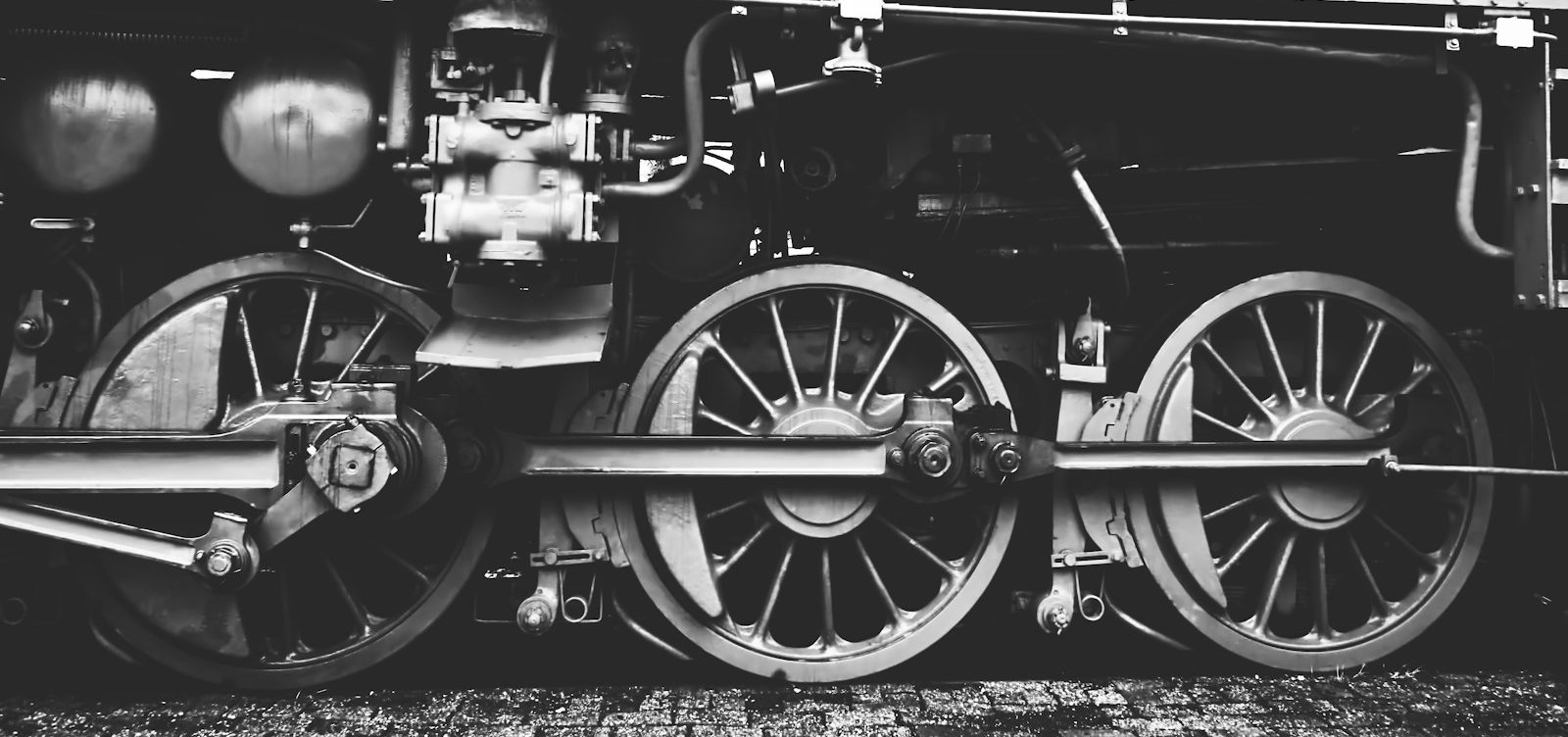 grayscale photography of train