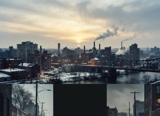 Midsized American City in Winter